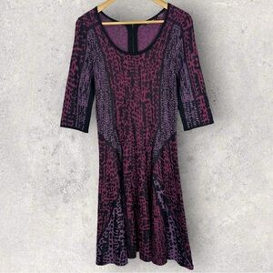 Nic Zoe Flare Dress Size Medium Purple‎ Pink Stretch Flare Bohemian Long Sleeves